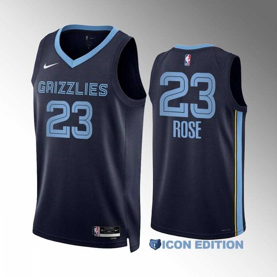 Men%27s Memphis Grizzlies #23 Derrick Rose Navy Icon Edition Stitched Basketball Jersey Dzhi
